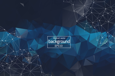 Black geometric graphic abstract polygonal space in dark background with connecting dots and lines, Connection structure, Digital data visualization, Big data vector illustration EPS 10のイラスト素材