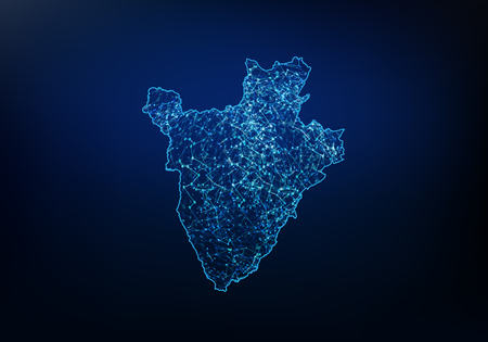 Abstract of burundi map network, internet and global connection concept, Wire Frame 3D mesh polygonal network line, design sphere, dot and structure. Vector illustration eps 10.のイラスト素材