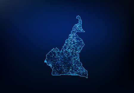 Abstract of cameroon map network, internet and global connection concept, Wire Frame 3D mesh polygonal network line, design sphere, dot and structure. Vector illustration eps 10.のイラスト素材