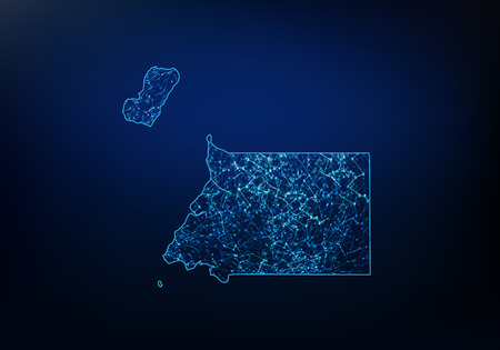 Abstract of equatorial Guinea map network, internet and global connection concept, Wire Frame 3D mesh polygonal network line, design sphere, dot and structure. Vector illustrationのイラスト素材