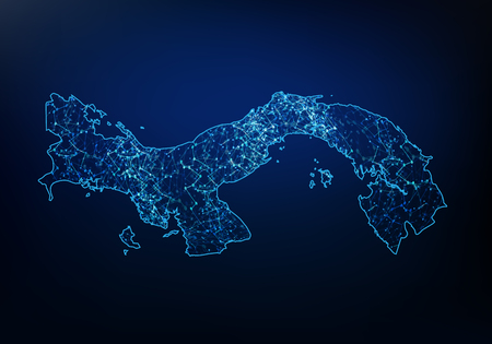Abstract of panama map network, internet and global connection concept, Wire Frame 3D mesh polygonal network line, design sphere, dot and structure. Vector illustrationのイラスト素材
