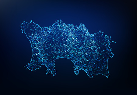 Abstract of jersey map network, internet and global connection concept, Wire Frame 3D mesh polygonal network line, design sphere, dot and structure. Vector illustration eps 10.のイラスト素材