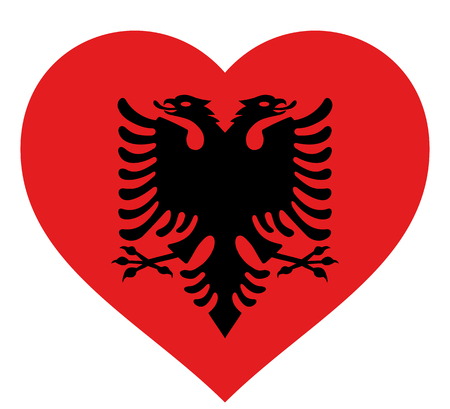 Albania flag in heart vector illustration sign. Flag of Albania in the shape of Heart with contrasting contour, symbol of love for his country or valentine day, patriotism.のイラスト素材