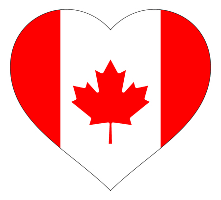 canada flag in heart vector illustration sign. Flag of canada in the shape of Heart with contrasting contour, symbol of love for his country or valentine day, patriotism.のイラスト素材