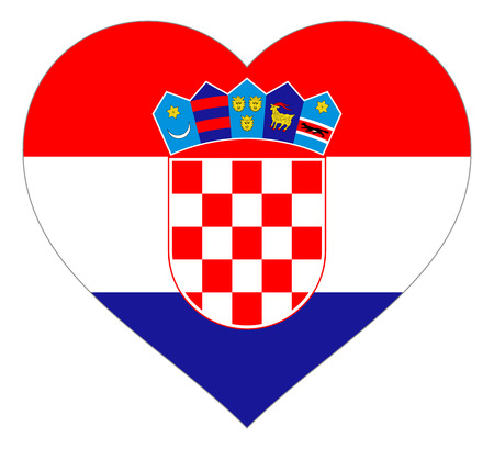 croatia flag in heart vector illustration sign. Flag of croatia in the shape of Heart with contrasting contour, symbol of love for his country or valentine day, patriotism.のイラスト素材