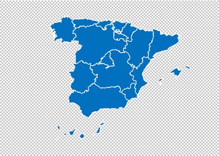 spain map - High detailed blue map with counties/regions/states of spain. spain map isolated on transparent background.のイラスト素材