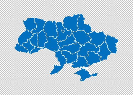 ukraine map - High detailed blue map with counties/regions/states of ukraine. ukraine map isolated on transparent background.のイラスト素材