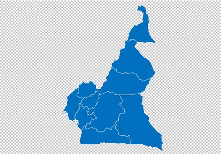 cameroon map - High detailed blue map with counties/regions/states of cameroon. cameroon map isolated on transparent background.のイラスト素材