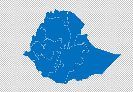 ethiopia map - High detailed blue map with counties/regions/states of ethiopia. ethiopia map isolated on transparent background.のイラスト素材