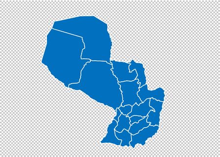 paraguay map - High detailed blue map with counties/regions/states of paraguay. paraguay map isolated on transparent background.のイラスト素材
