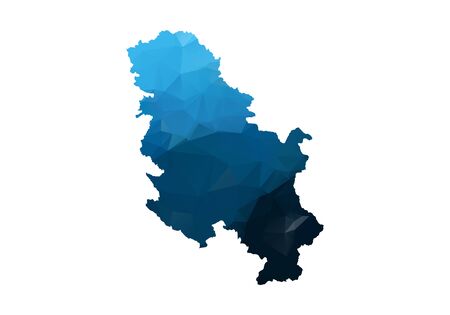 Map of Serbia NoKosovo - Blue Geometric Rumpled Triangular. Low poly map of Serbia NoKosovo. contour/shape map isolated on white background. vector illustration.のイラスト素材