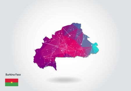 Vector polygonal burkina Faso map. Low poly design. map made of triangles on white background. geometric rumpled triangular low poly style gradient graphic, line dots, UI design.のイラスト素材