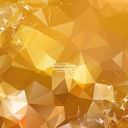 Geometric Gold orange Polygonal background molecule and communication. Connected lines with dots. Minimalism background. Concept of the science, chemistry, biology, medicine, technology.のイラスト素材