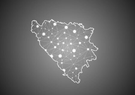 Vector wireframe mesh polygonal of bosnia Herzegovina map. Abstract global connection structure. Map connected with lines and dots. Geometric world concept.  digital data visualization, infographics.のイラスト素材
