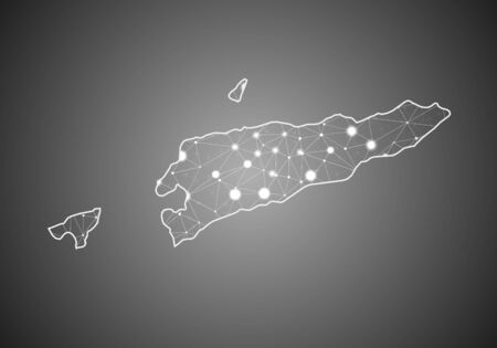 Vector wireframe mesh polygonal of east Timor map. Abstract global connection structure. Map connected with lines and dots. Geometric world concept.  digital data visualization, infographics.のイラスト素材
