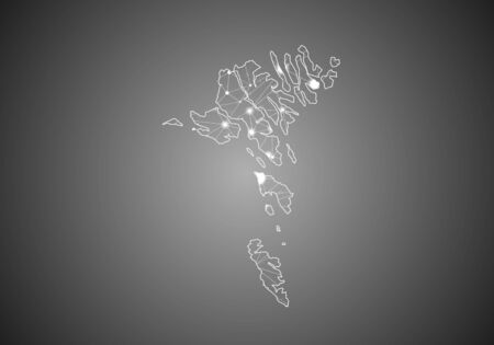 Vector wireframe mesh polygonal of faroe Islands map. Abstract global connection structure. Map connected with lines and dots. Geometric world concept.  digital data visualization, infographics.のイラスト素材