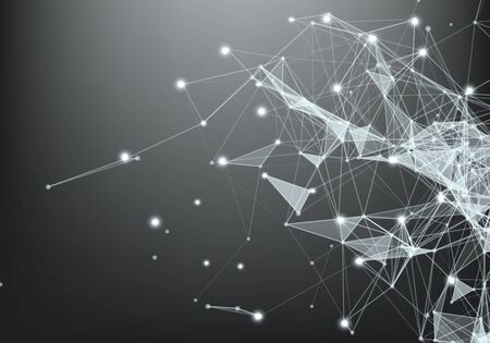 Vector abstract futuristic digital landscape with particles dots and stars on horizon. computer geometric digital connection structure. Futuristic blue abstract grid. Intelligence artificial. Neonのイラスト素材