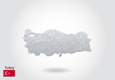 Vector polygonal turkey map. Low poly design. map made of triangles on white background. geometric rumpled triangular low poly style gradient graphic, line dots, UI design.のイラスト素材