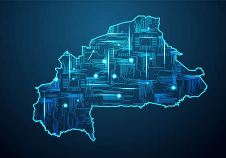 Abstract futuristic map of burundi.Circuit Board Design Electric of the region. Technology background. mash line and point scales on dark with map.のイラスト素材