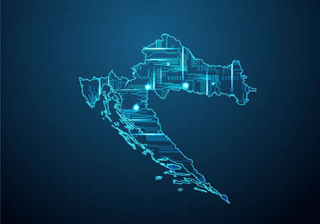 Abstract futuristic map of estonia.Circuit Board Design Electric of the region. Technology background. mash line and point scales on dark with map.のイラスト素材