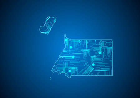 Abstract futuristic map of estonia.Circuit Board Design Electric of the region. Technology background. mash line and point scales on dark with map.のイラスト素材