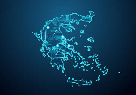 Abstract futuristic map of indonesia. Circuit Board Design Electric of the region. Technology background. mash line and point scales on dark with map.のイラスト素材