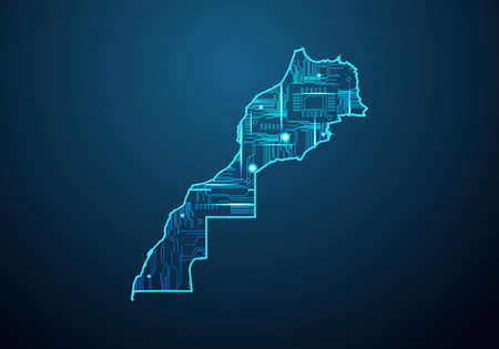 Abstract futuristic map of mexico. Circuit Board Design Electric of the region. Technology background. mash line and point scales on dark with map.のイラスト素材