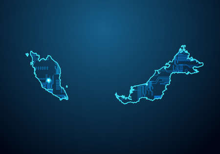 Abstract futuristic map of malaysia. Circuit Board Design Electric of the region. Technology...