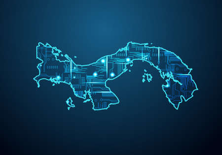 Abstract futuristic map of spain. Circuit Board Design Electric of the region. Technology background. mash line and point scales on dark with map.のイラスト素材