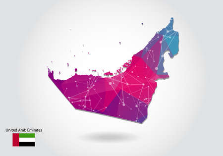 Vector polygonal United Arab Emirates map. Low poly design. map made of triangles on white background. geometric rumpled triangular low poly style gradient graphic, line dots, UI design.のイラスト素材