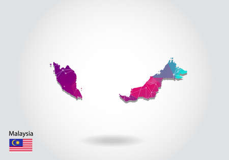 Vector polygonal Malaysia map. Low poly design. map made of triangles on white background. geometric rumpled triangular low poly style gradient graphic, line dots, UI design.のイラスト素材