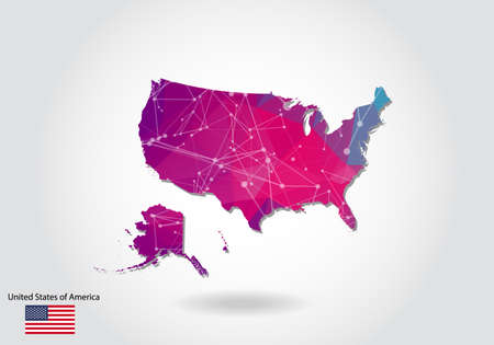 Vector polygonal United States map. Low poly design. map made of triangles on white background. geometric rumpled triangular low poly style gradient graphic, line dots, UI design.のイラスト素材