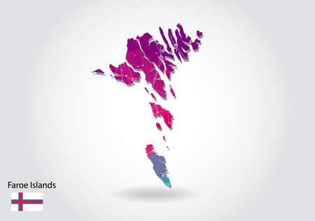 Vector polygonal faroe Islands map. Low poly design. map made of triangles on white background. geometric rumpled triangular low poly style gradient graphic, line dots, UI design.のイラスト素材