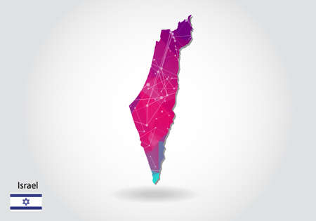 Vector polygonal israel map. Low poly design. map made of triangles on white background. geometric rumpled triangular low poly style gradient graphic, line dots, UI design.のイラスト素材