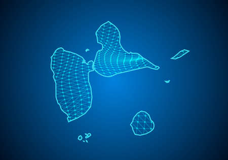 Abstract digital map of guadeloupe with particles dots and line. polygonal network business. Wireframe landscape background. Big Data. 3d futuristic. Global network connection.のイラスト素材
