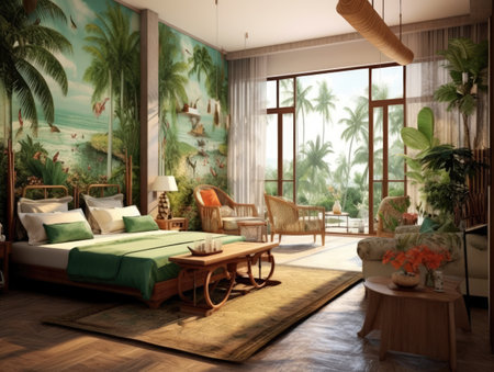 Interior design of a dream studio apartment, tropical style. minimal bed room.の素材