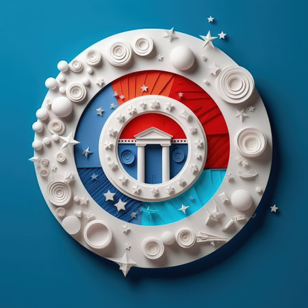 Red White, and Blue in Paper Minimalistic 3D Craft Style Illustration for Independence Day. For print, web design, UI, poster and other.の素材