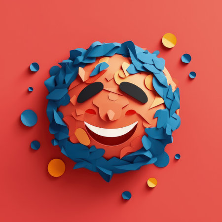 Emoji Fiesta in Paper 3D Craft Style Illustration for World Emoji Day Celebration. For print, web design, UI, poster and other.の素材