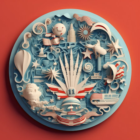 Crafted Independence 3D Paper Cut Artwork Commemorating 4th of July. For print, web design, UI, poster and other.の素材