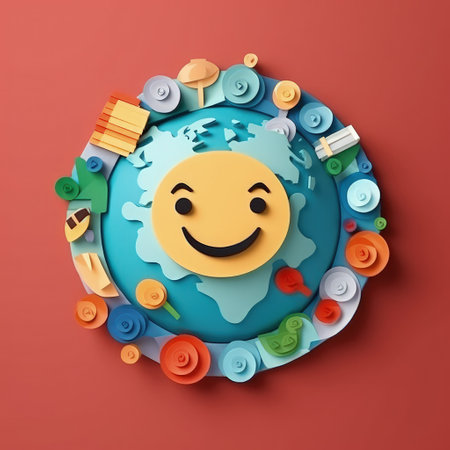 Emoticon Delight Minimalistic 3D Craft Illustration for World Emoji Day Festivities. For print, web design, UI, poster and other.の素材