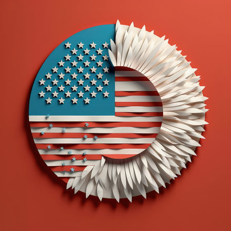 Paper Patriotism Minimalistic 3D Craft Illustration for Independence Day Celebration. For print, web design, UI, poster and other.の素材