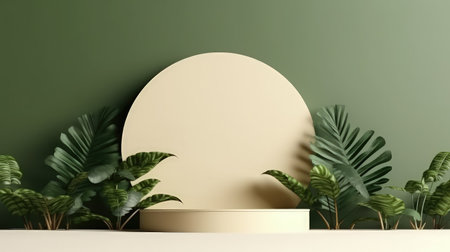 Abstract 3D background, Realistic cream beige cylinder pedestal podium. Product presentation, mock up, show cosmetic product.の素材
