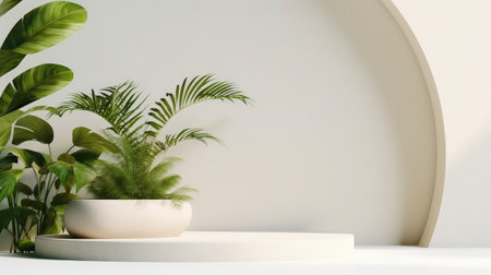 Abstract podium and tree brunch, pastel background. Product presentation, mock up, show cosmetic product.の素材