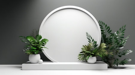 Abstract podium and tree brunch, pastel background. Product presentation, mock up, show cosmetic product.の素材