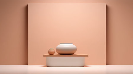 Realistic composition with geometrical shapes on a beige background.  Product presentation, mock up, show cosmetic product.の素材