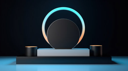 3D realistic white cylinder pedestal podium background with layer circles backdrop. Product presentation, mock up, show cosmetic product.の素材