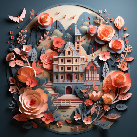 3d paper cut abstract valentine day template background. Love and heart on paper art craft style with minimal background.の素材