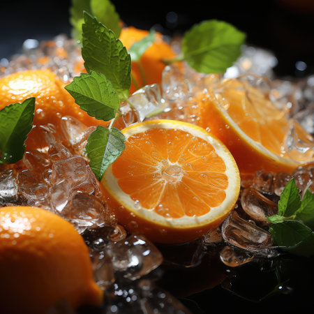 Fresh orange juice in the glass on dark background. chilled in a Glass filled with crushed ice to keep them cool. For fresh up in summer. Good beverage for health.の素材