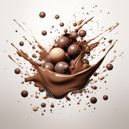 close up of a chocolate milk splash on white background. for printing, web design, product.の素材