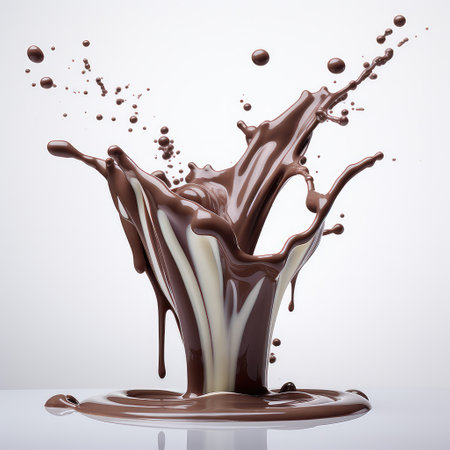 splash of brownish hot coffee or chocolate isolated on white background. for printing, web design, product.の素材